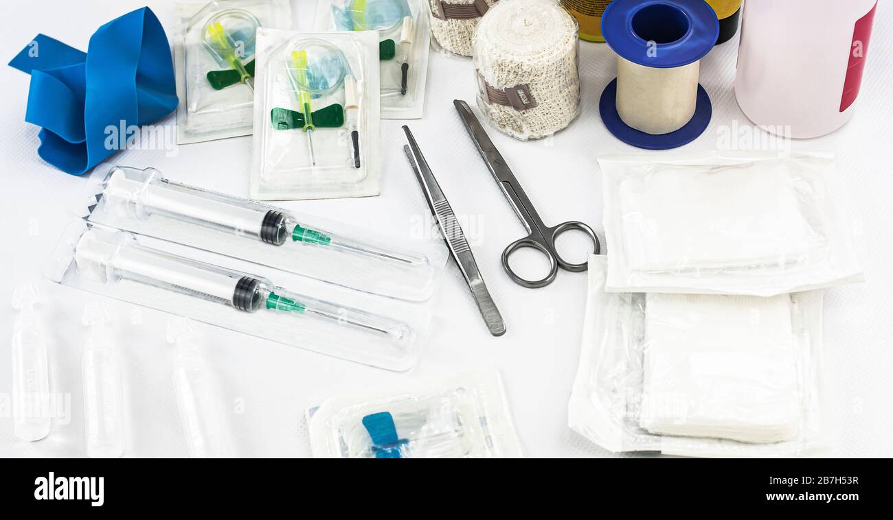 Medical instruments to perform curative treatments for patients in the emergency department Stock Photo