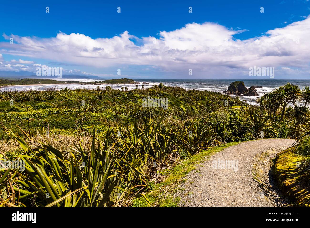 Wide view over Tauranga Bay, West Coast, New Zealand Stock Photo Alamy