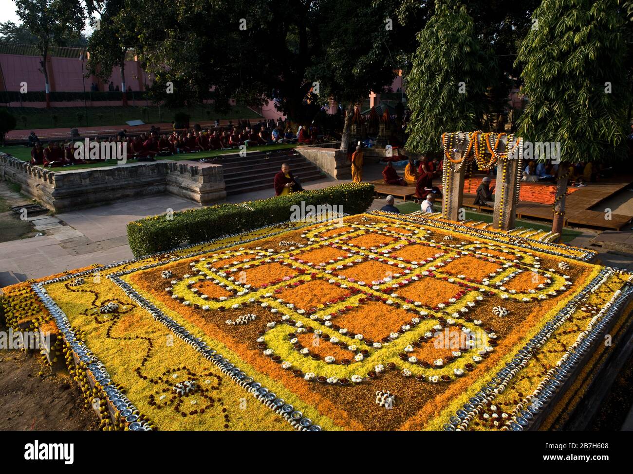Flower decoration in the Mahabodhi temple complex ( India) Stock Photo