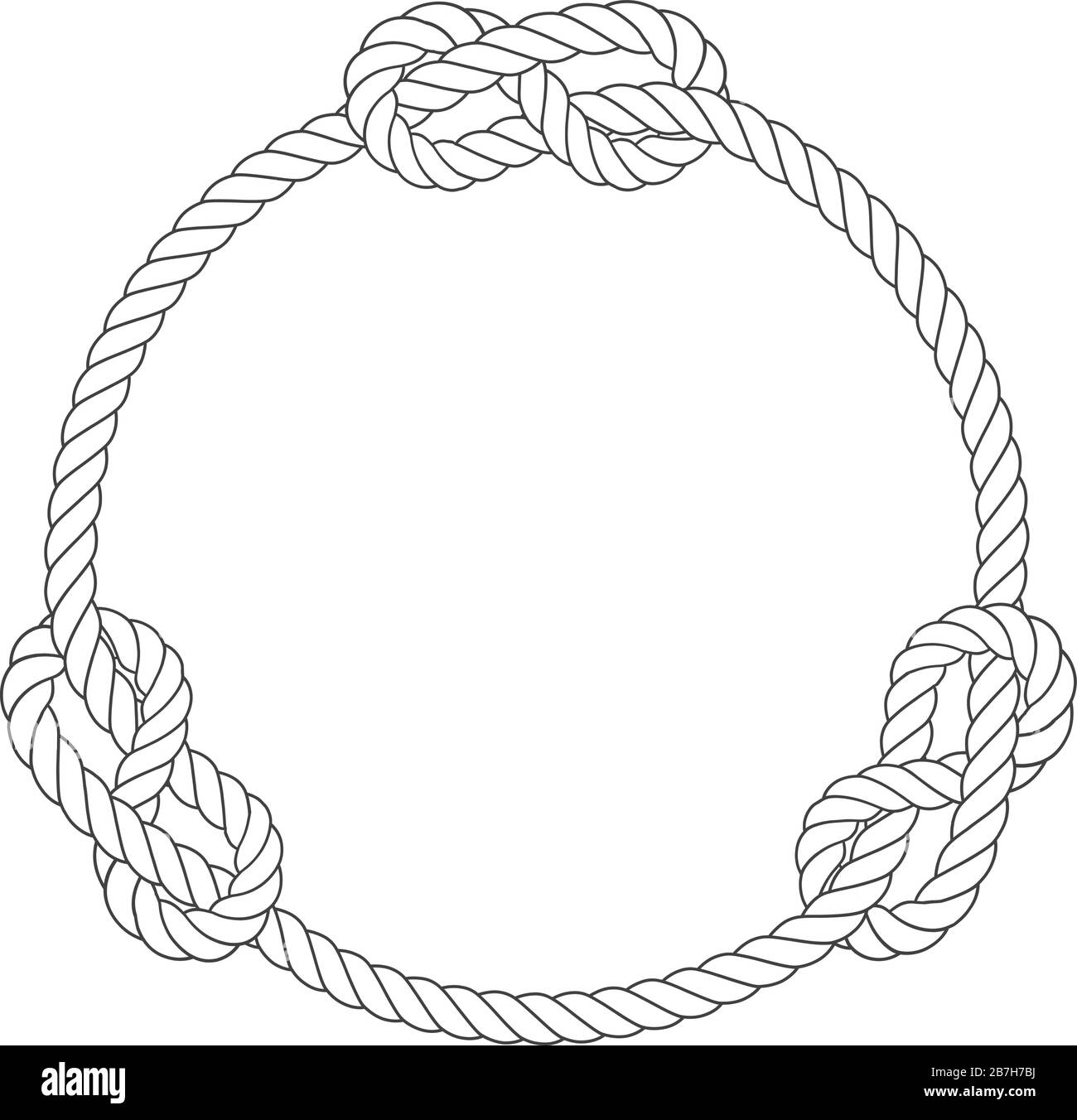 Round rope frame with knots, simple style line rope, marine border Stock Vector