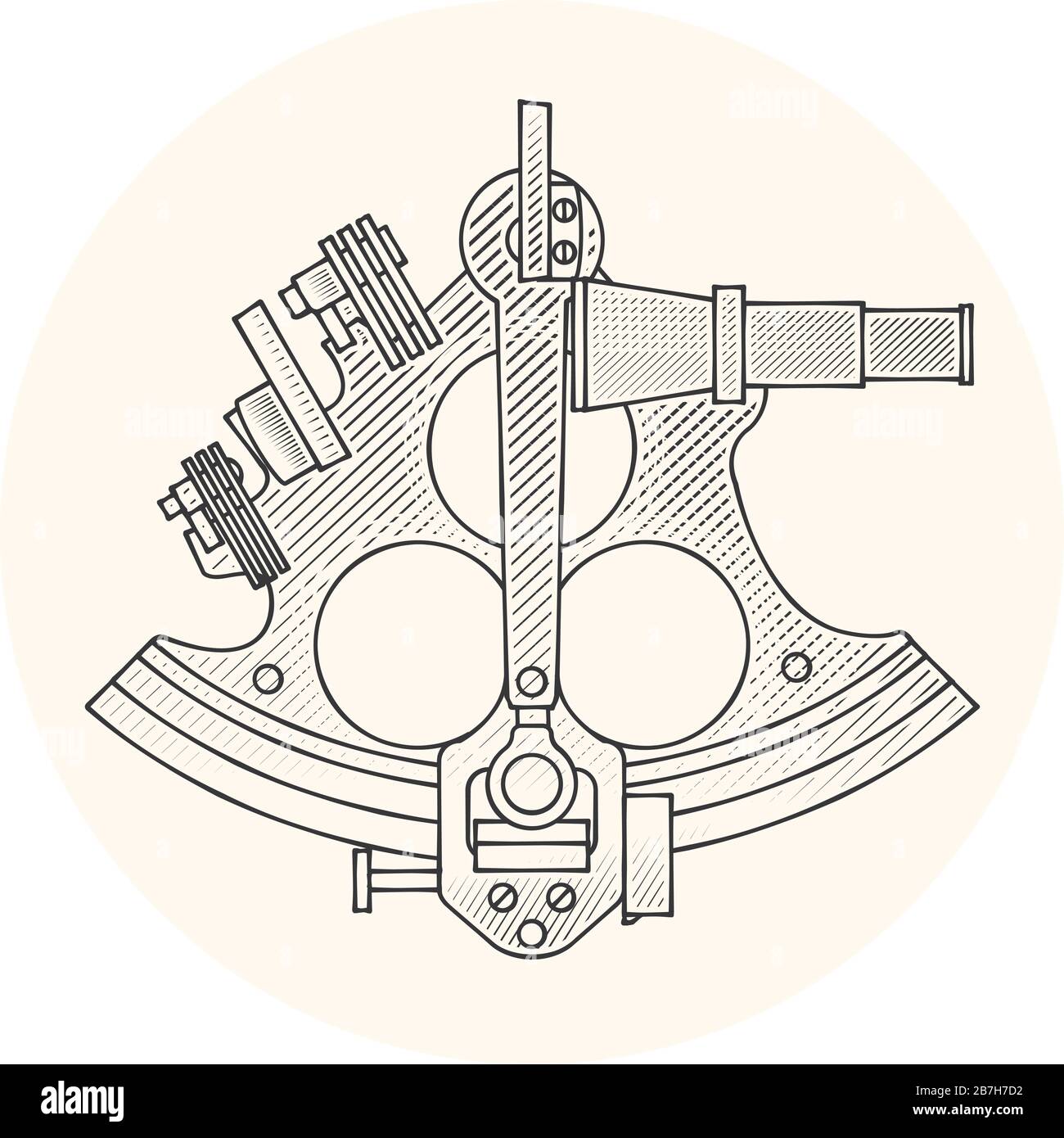 Sextant - ancient navigation astrolabe, vintage nautical navigation device, isolated on white background Stock Vector