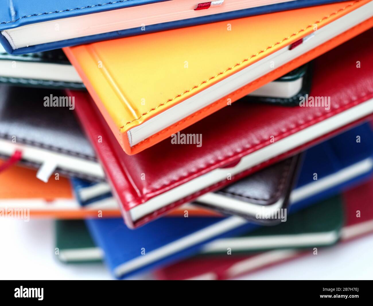 Close-up leather book binding planner book block Stock Photo