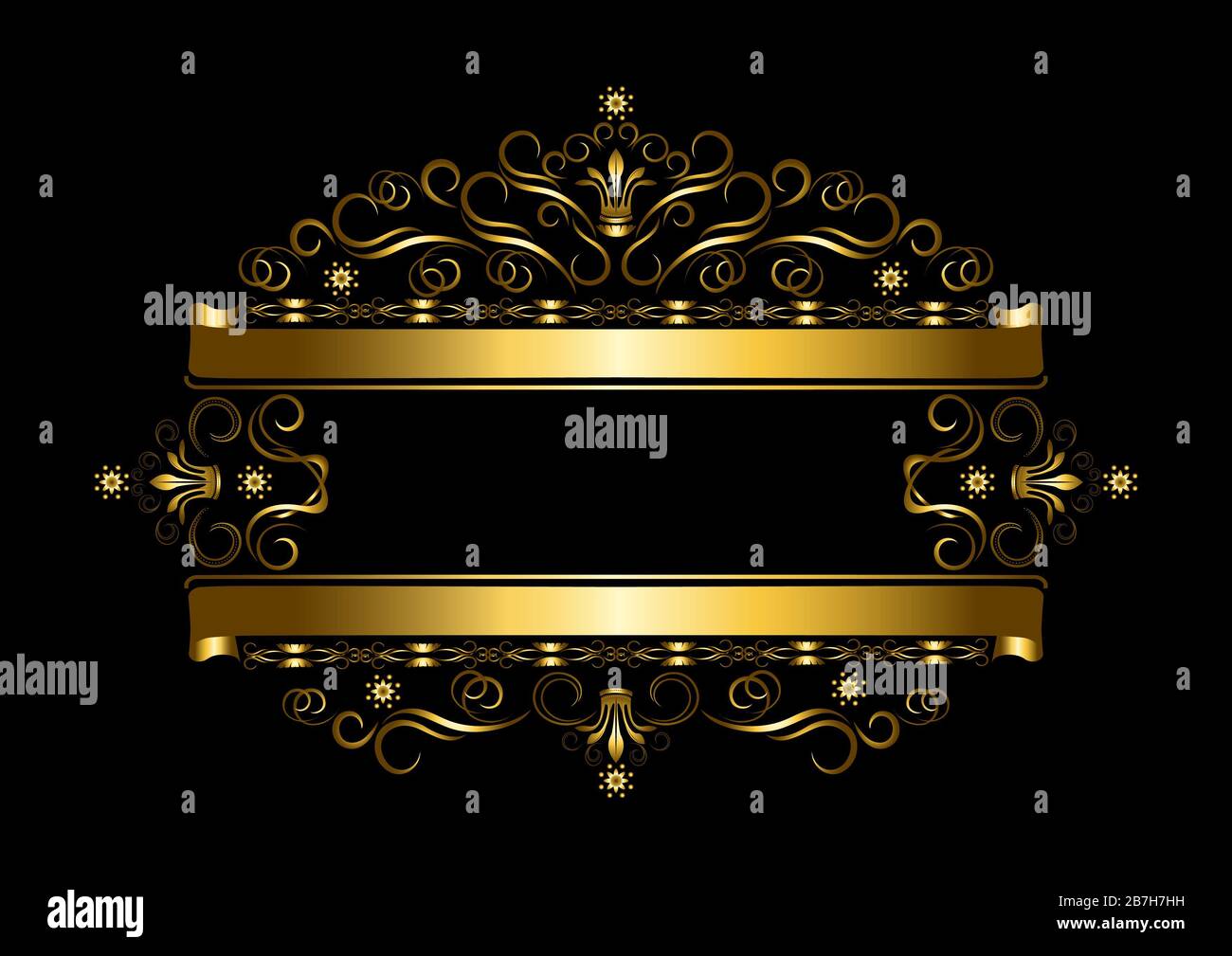 Vintage gold frame with crowns and of calligraphic details with double