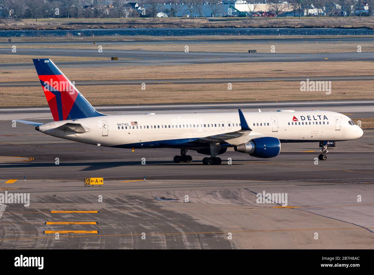 New York, USA - February 27, 2020: Delta Air Lines Boeing 757 airplane at New York John F. Kennedy airport (JFK) in the USA. Boeing is an aircraft man Stock Photo