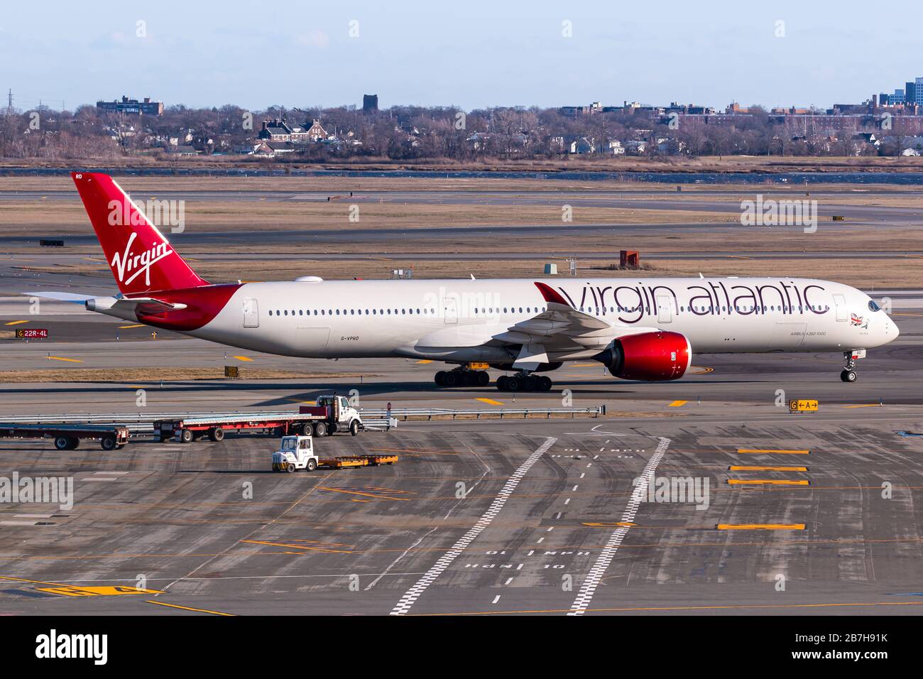 New York, USA - February 27, 2020: Virgin Atlantic Airbus A350-1000 airplane at New York John F. Kennedy airport (JFK) in the USA. Airbus is an aircra Stock Photo