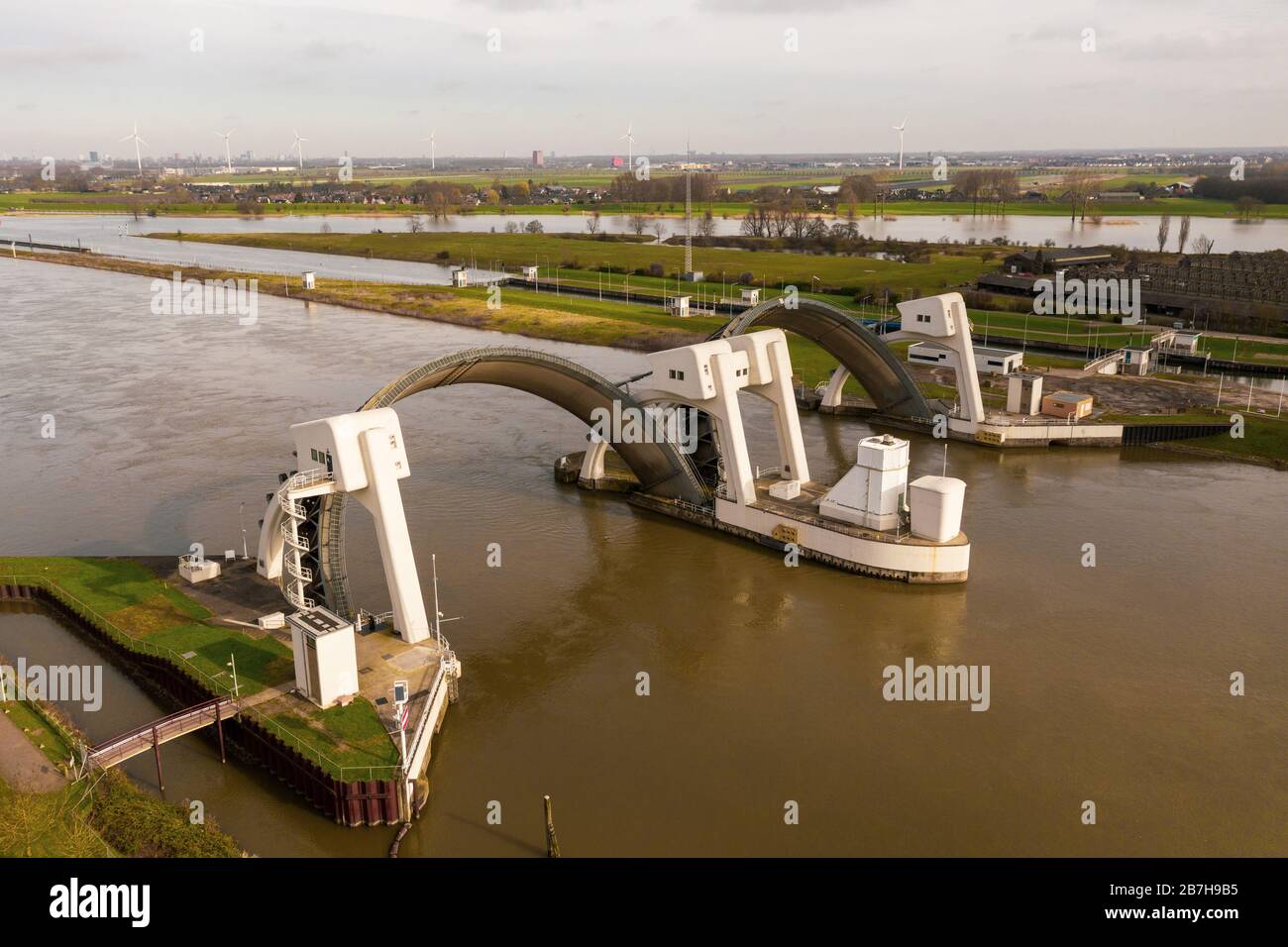 Hagestein, The Netherlands; the Hagestein, dam and lock complex standing up Stock Photo