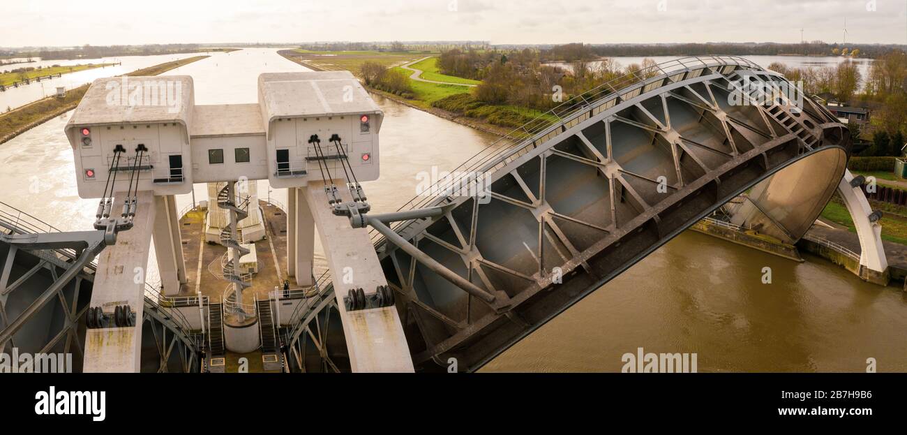 Hagestein, The Netherlands; the Hagestein, dam and lock complex standing up Stock Photo