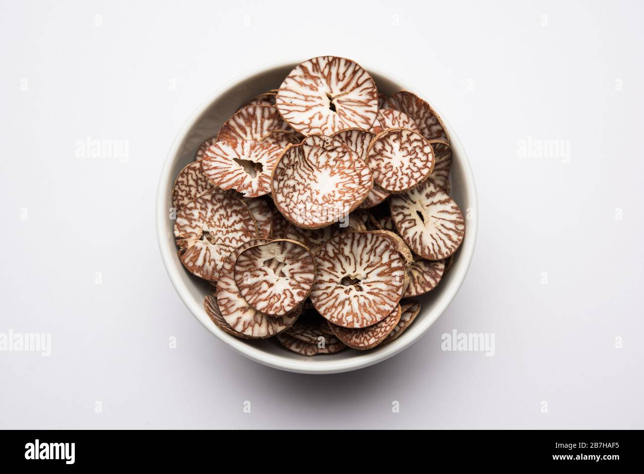 Betel nut chips in a bowl also known as slices of supari in india, used