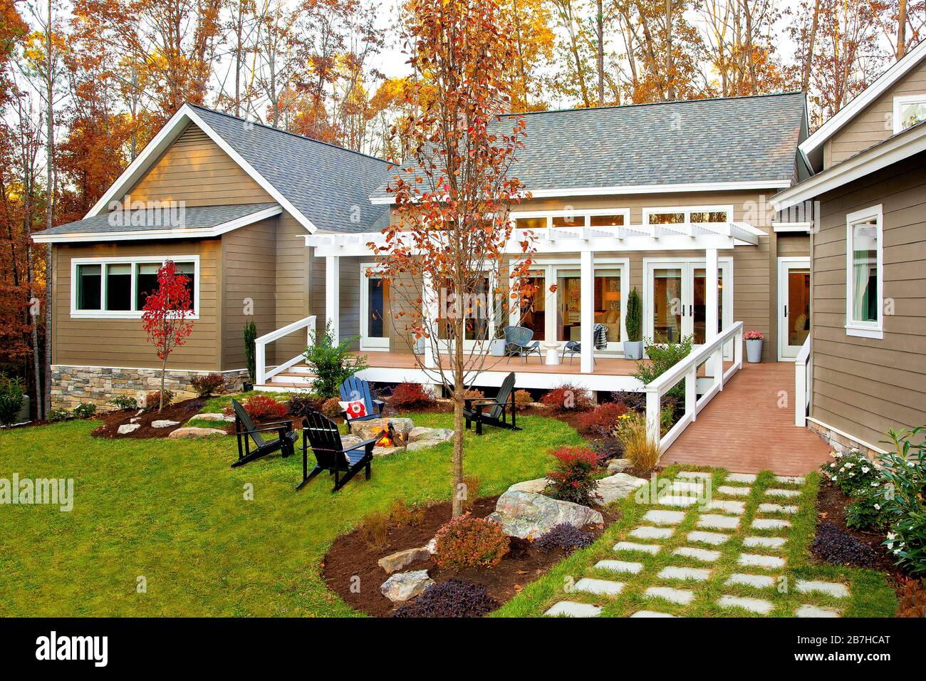 Back yard, house with disability ramp Stock Photo