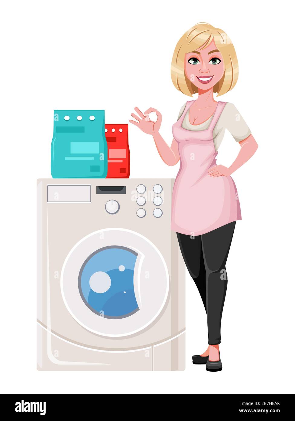 Housewife concept, young pretty stylish woman washing clothes. Beautiful  lady cartoon character. Stock vector Stock Vector Image & Art - Alamy
