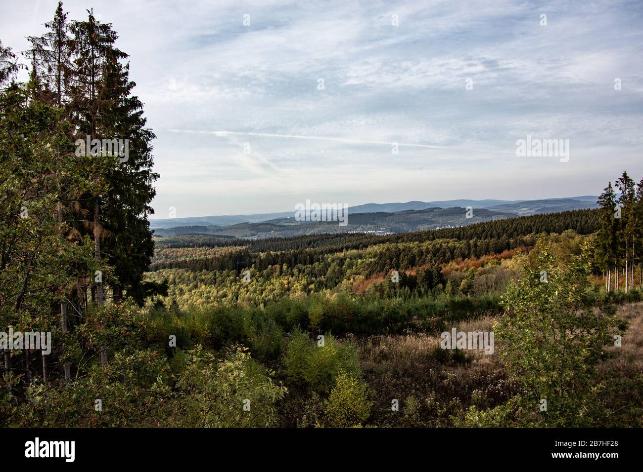 Panoramic view of the Sieger and Sauerland Stock Photo