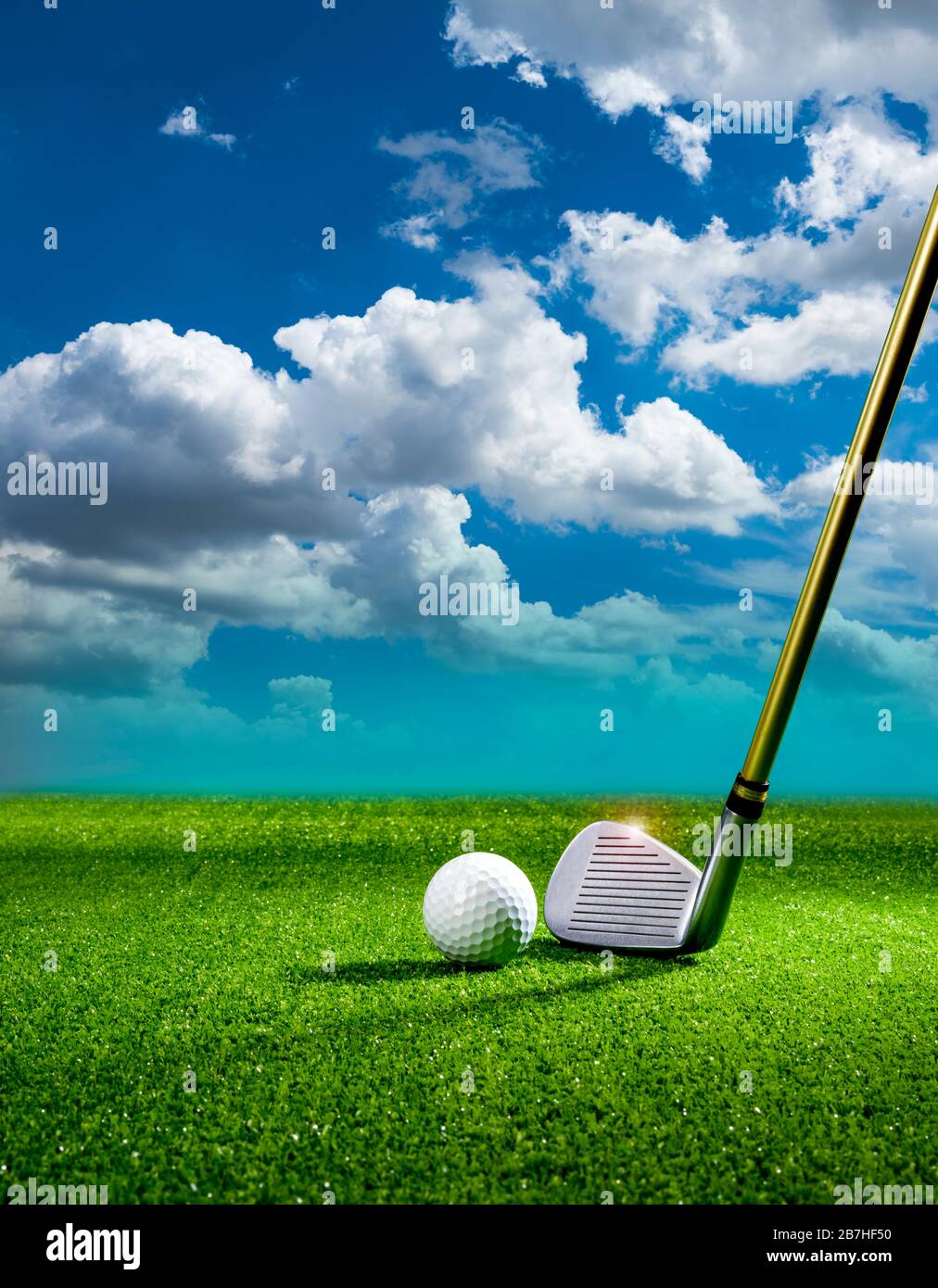 Golf club and golf ball on the turf Stock Photo Alamy