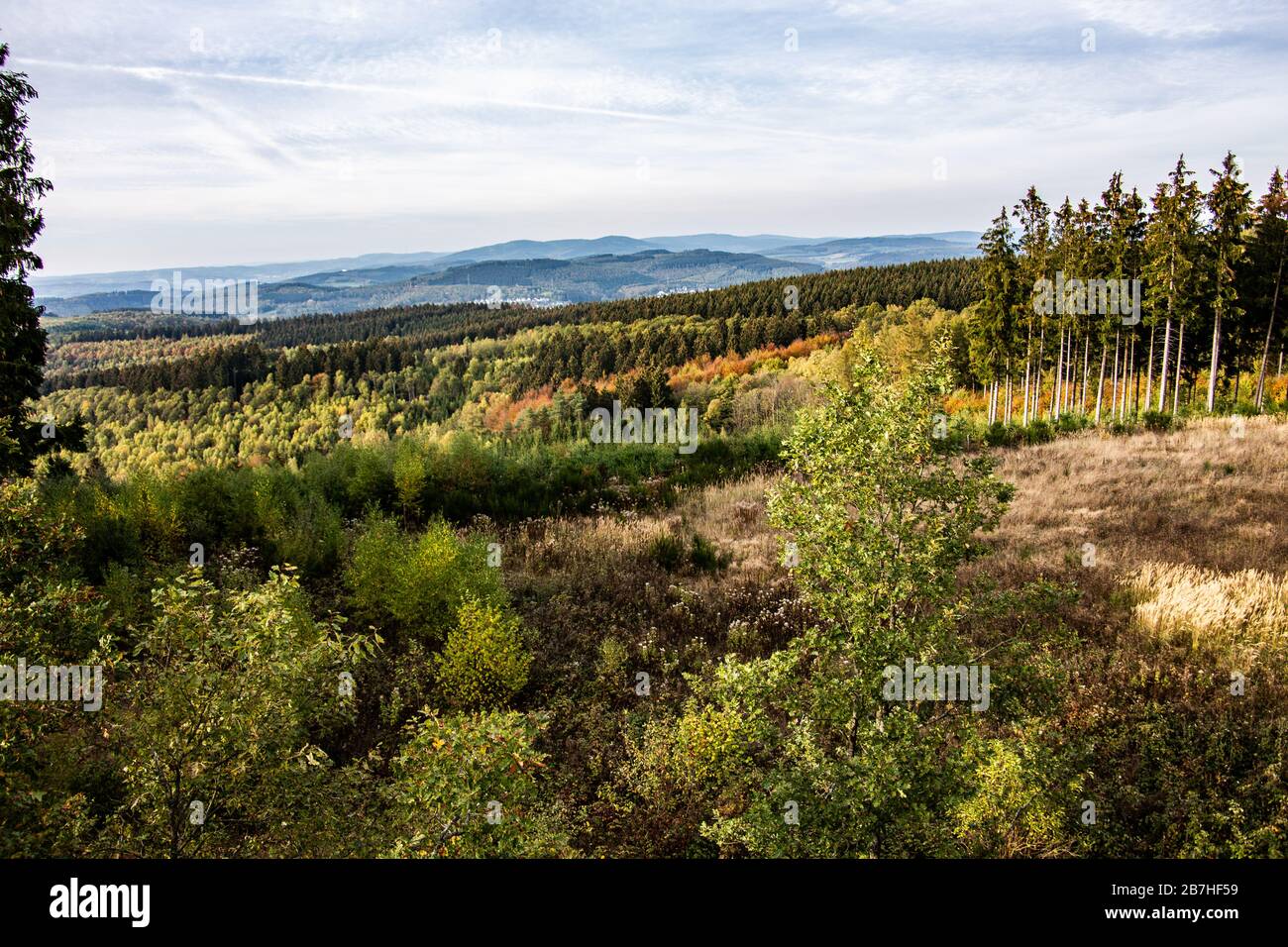 Panoramic view of the Sieger and Sauerland Stock Photo