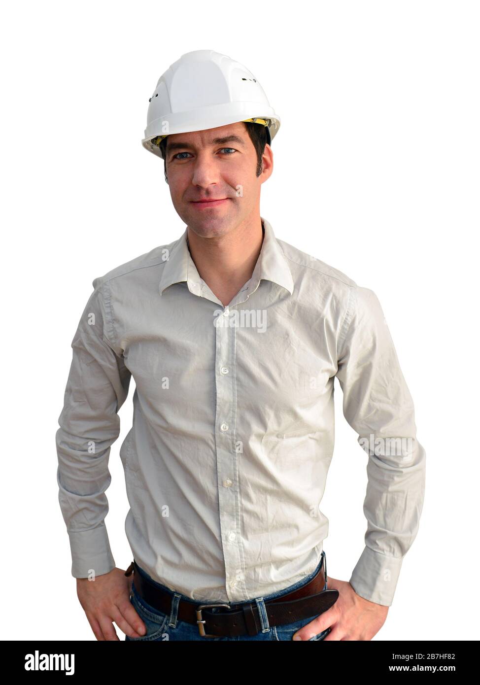 portrait isolated friendly architect on white background Stock Photo