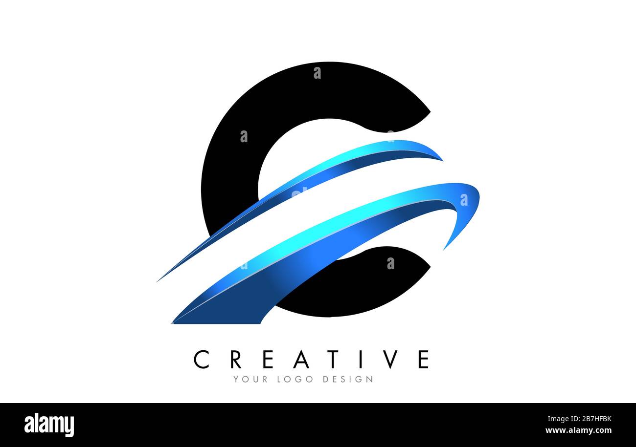 C letter logo with blue gradient swash design vector illustration Stock ...