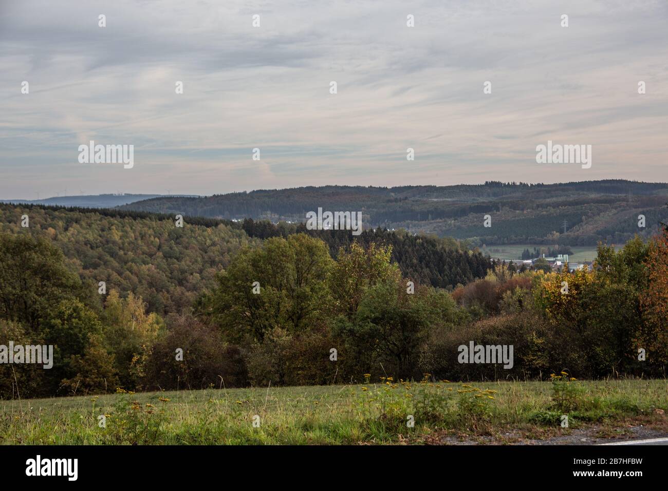Panoramic view of the Sieger and Sauerland Stock Photo
