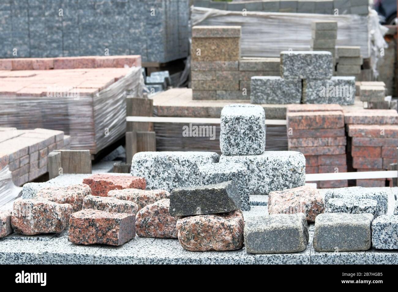 Granite stones are sold in construction market. Construction Materials