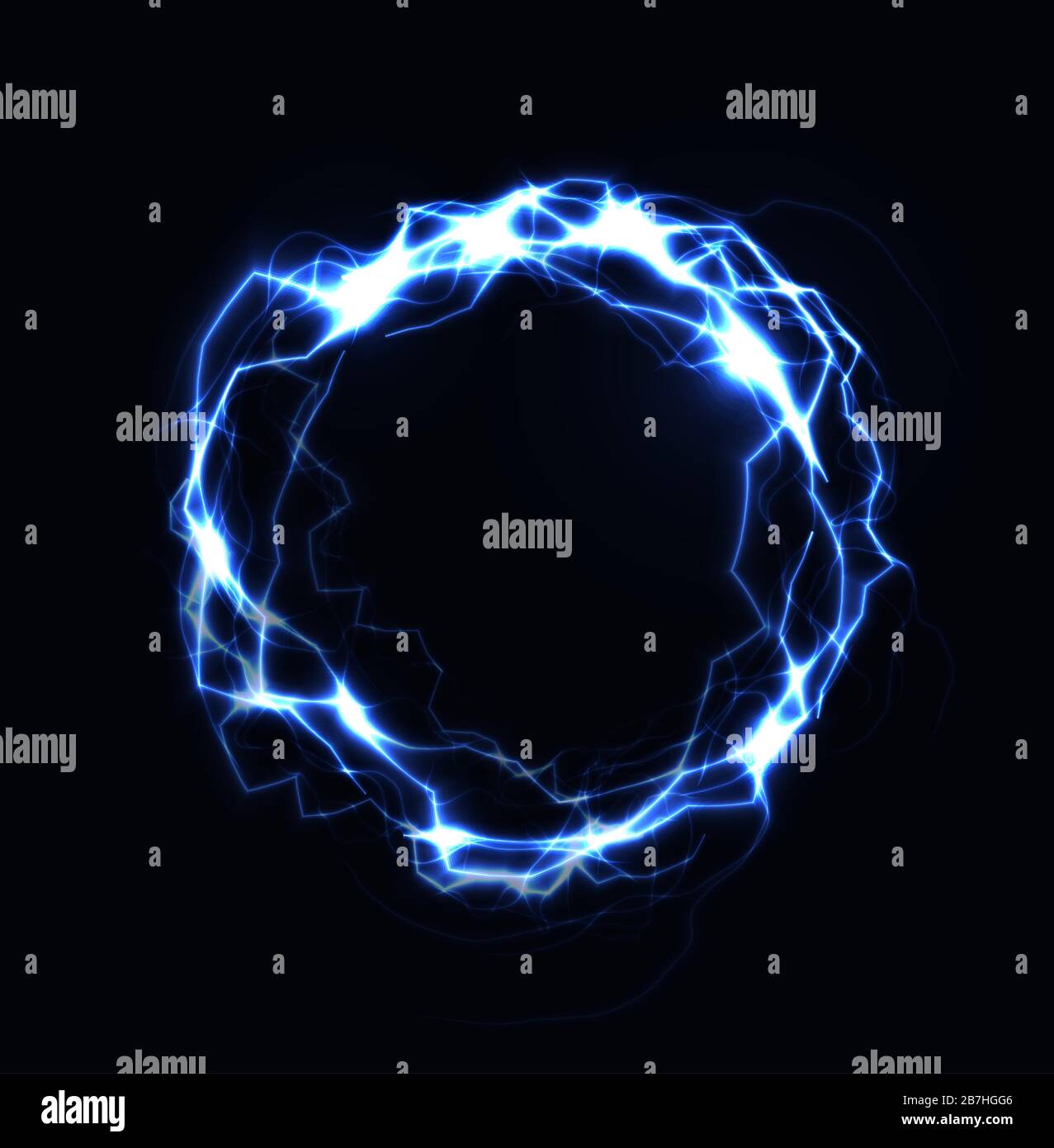 Realistic lightning ring, energy ball, magic sphere, blue color plasma
