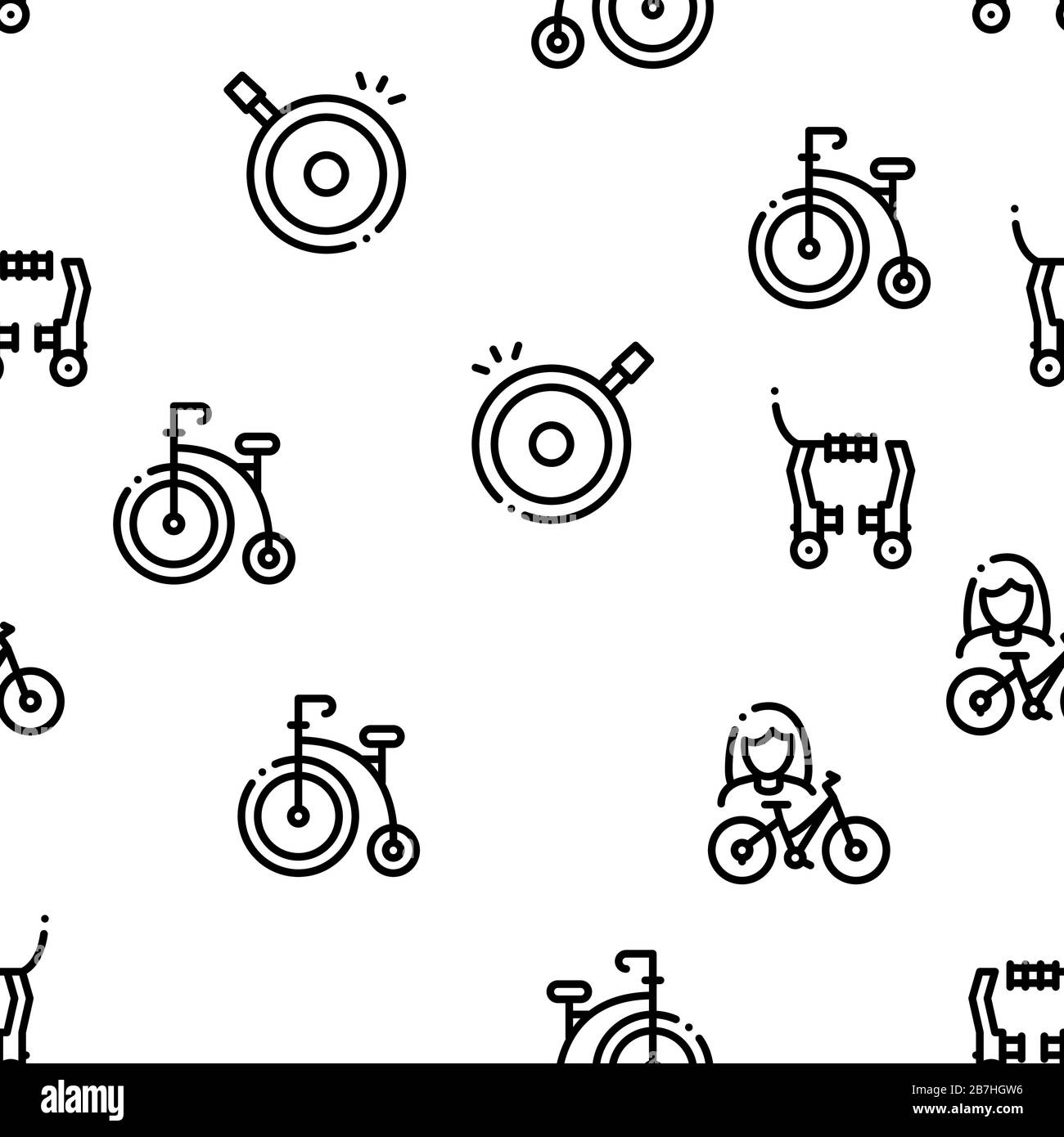 Bicycle Bike Details Seamless Pattern Vector Stock Vector