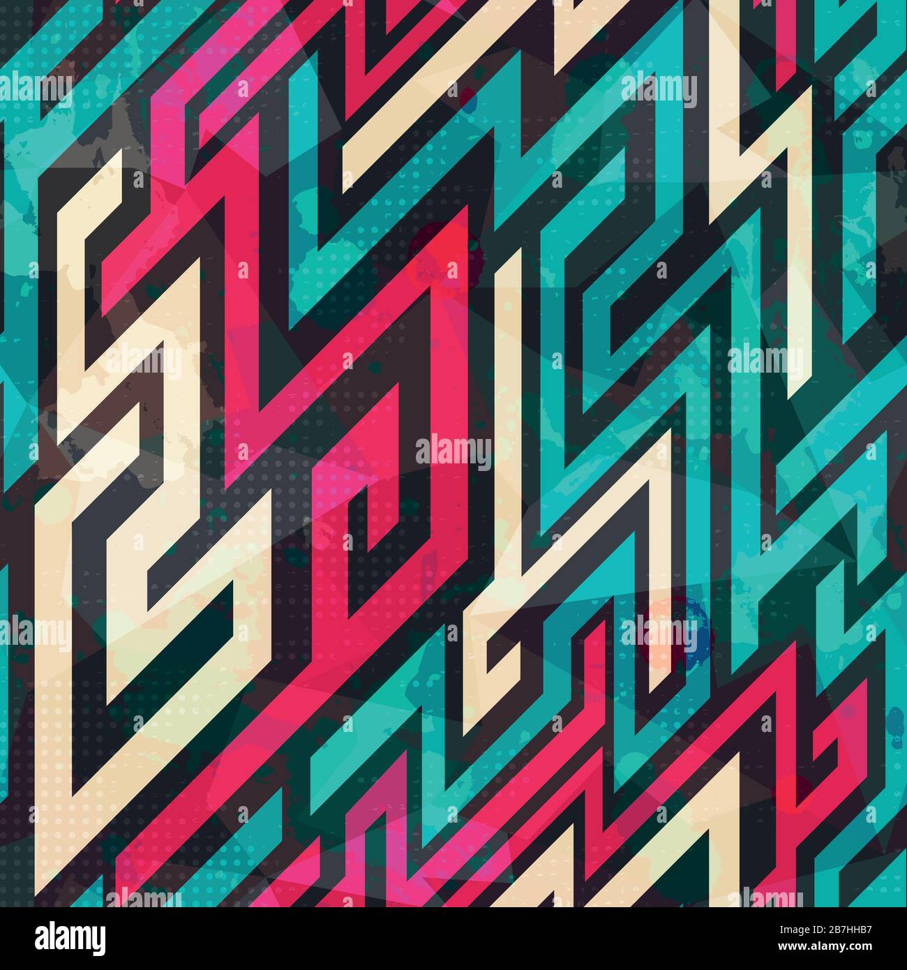colorful maze seamless pattern with grunge effect Stock Vector