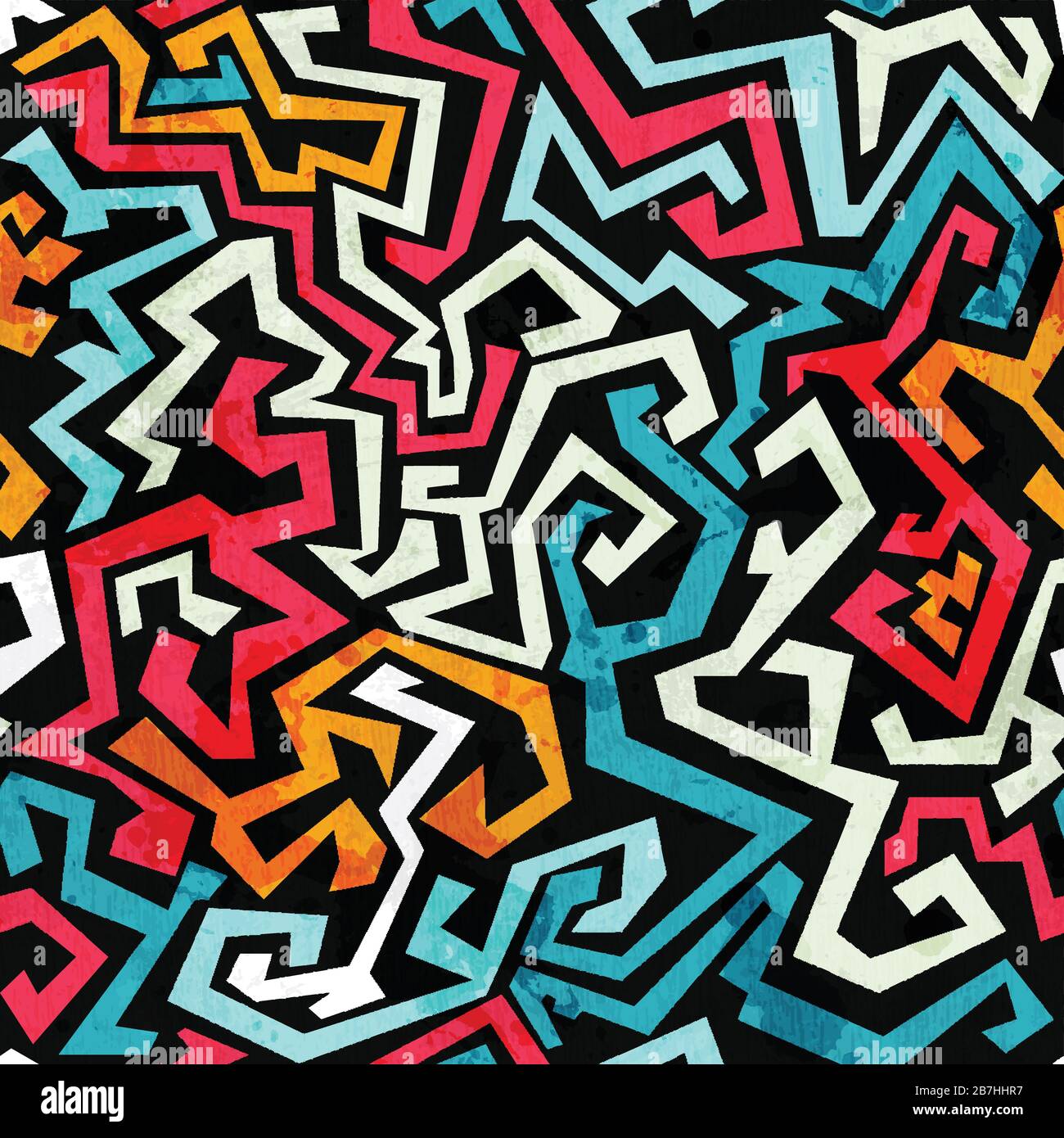 graffiti curves seamless pattern with grunge effect Stock Vector