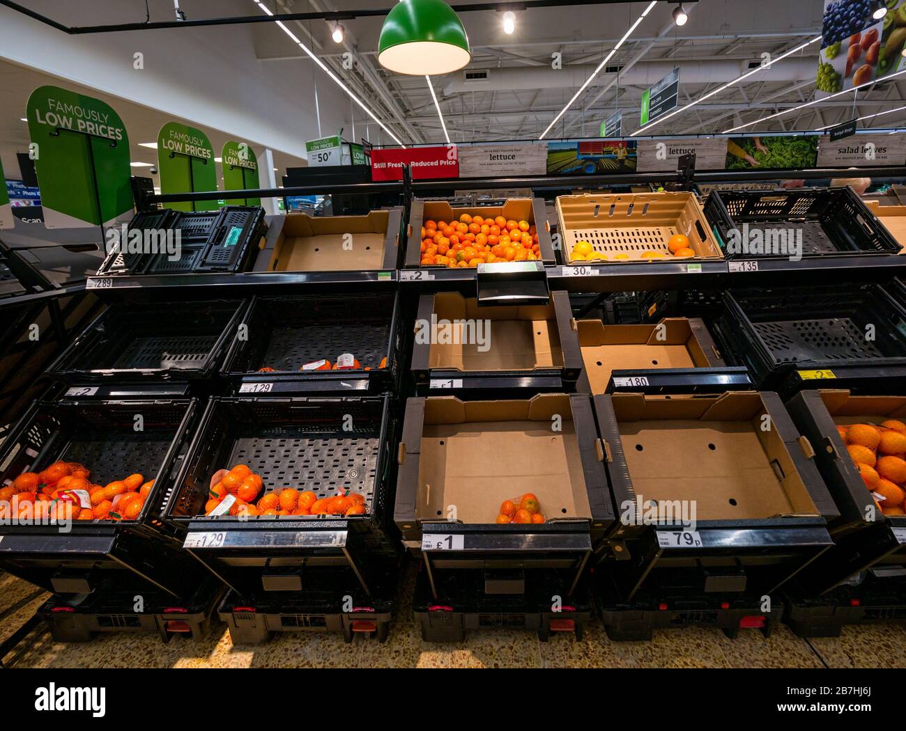 Asda Superstore The Jewel Edinburgh Scotland United Kingdom 16th Mar 2020 Panic Buying Continues Many Shelves Are Empty In The Supermarket As Evidence That People Continue To Stock Up On Basic Goods
