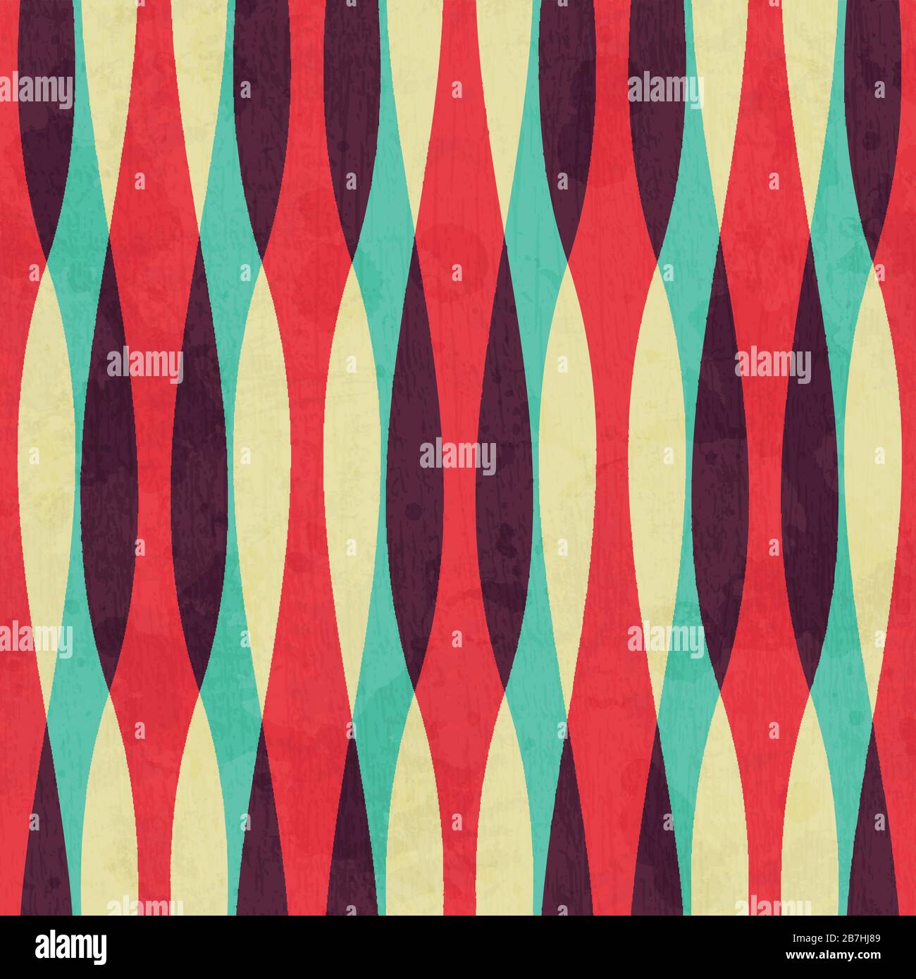 retro curves seamless pattern with grunge effect Stock Vector