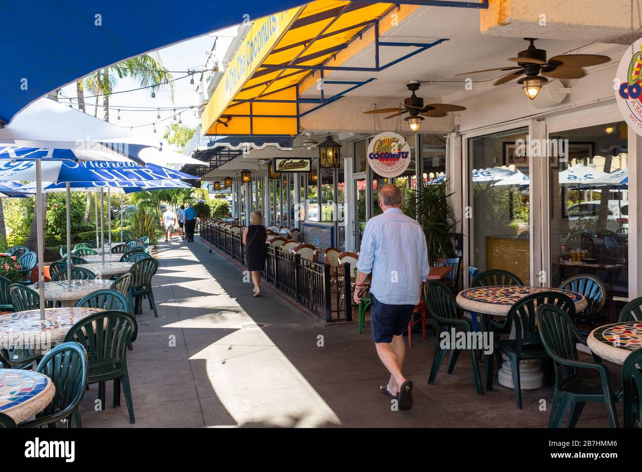 Restaurants in St. Armands Circle on Lido Key in Sarasota, Florida begin to see the effects of COVID-19 as sales begin to slow down. Stock Photo