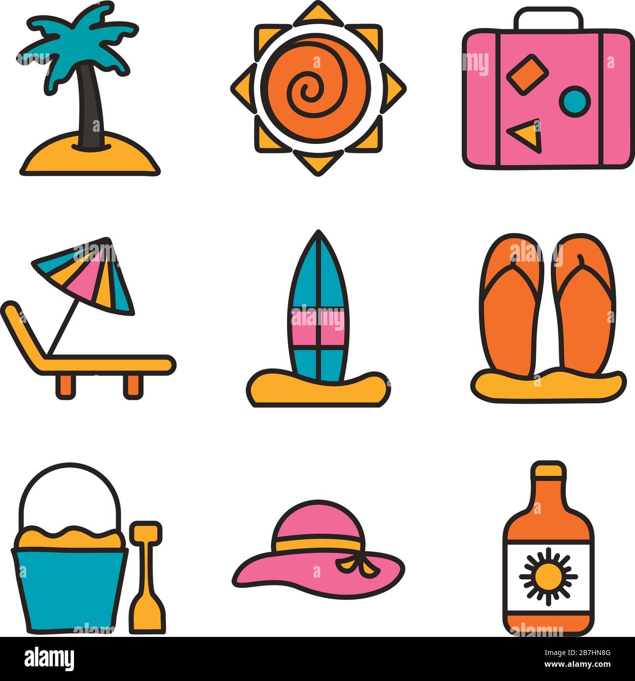 bundle of beach set line and fill icons Stock Vector Image & Art - Alamy