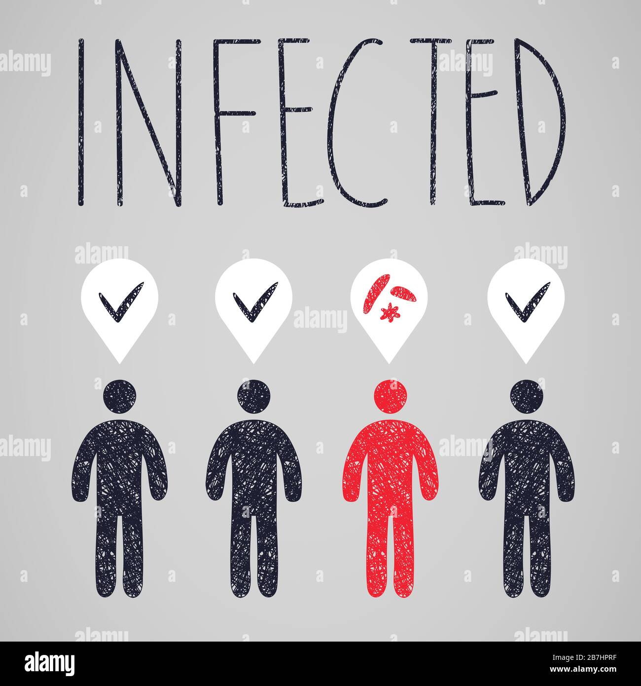 Creative illustration with infected red person among healthy ones Stock Photo