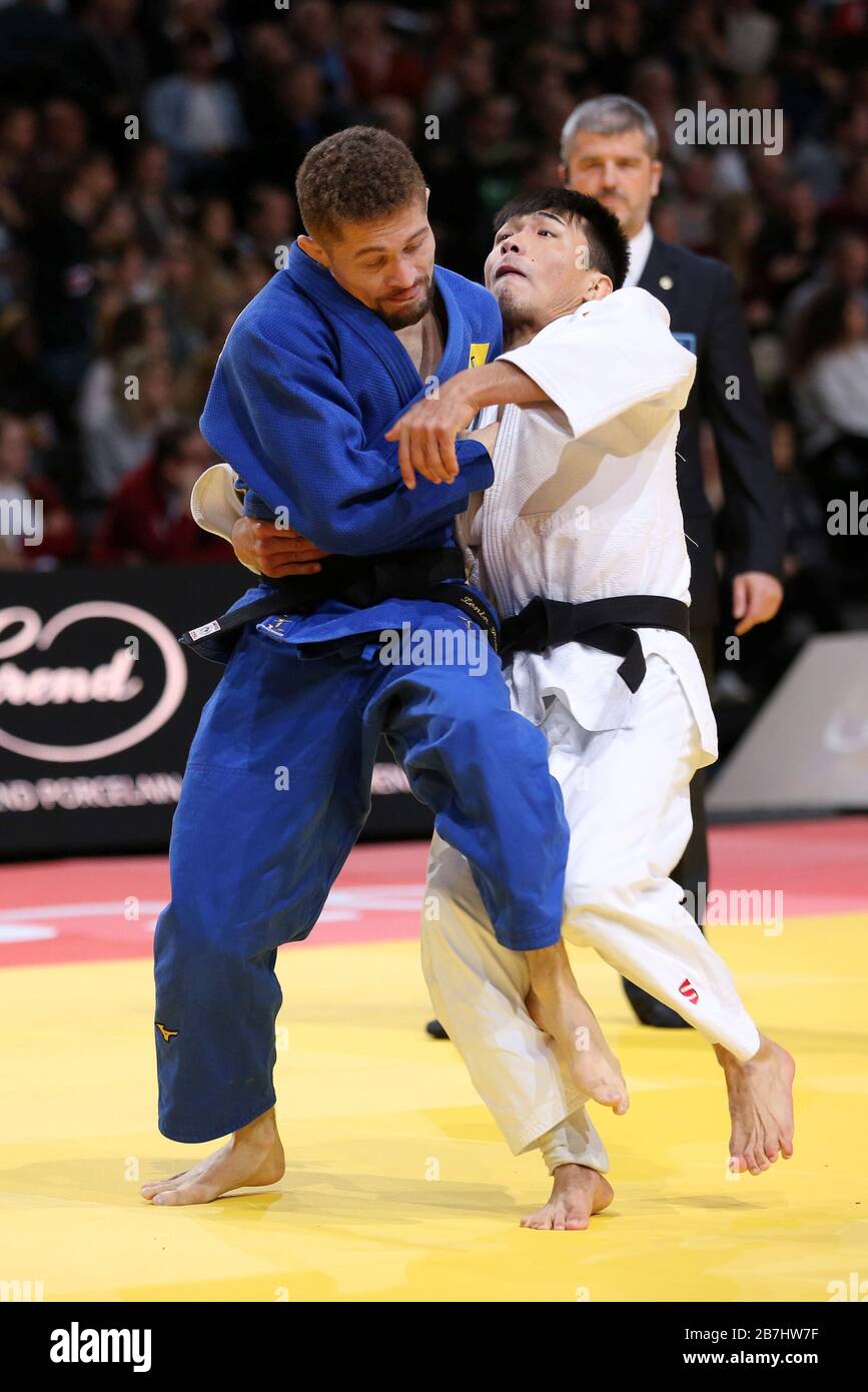 Paris, France - 08th Feb, 2020: Preciado for Ecuador (blue) against Kyrgyzbayev for Kazakhstan (white), Men's -60 kg, Round Two (Credit: Mickael Chavet) Stock Photo