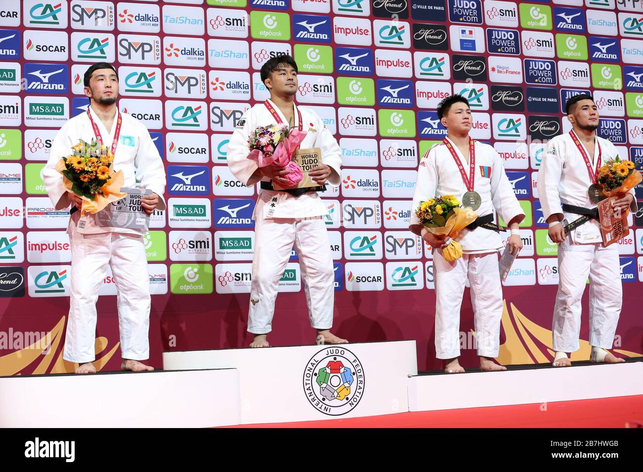 Paris, France - 08th Feb, 2020: Men's -73 kg, Medal Ceremony, of which the winner Soichi Hashimoto for Japan (Credit: Mickael Chavet) Stock Photo