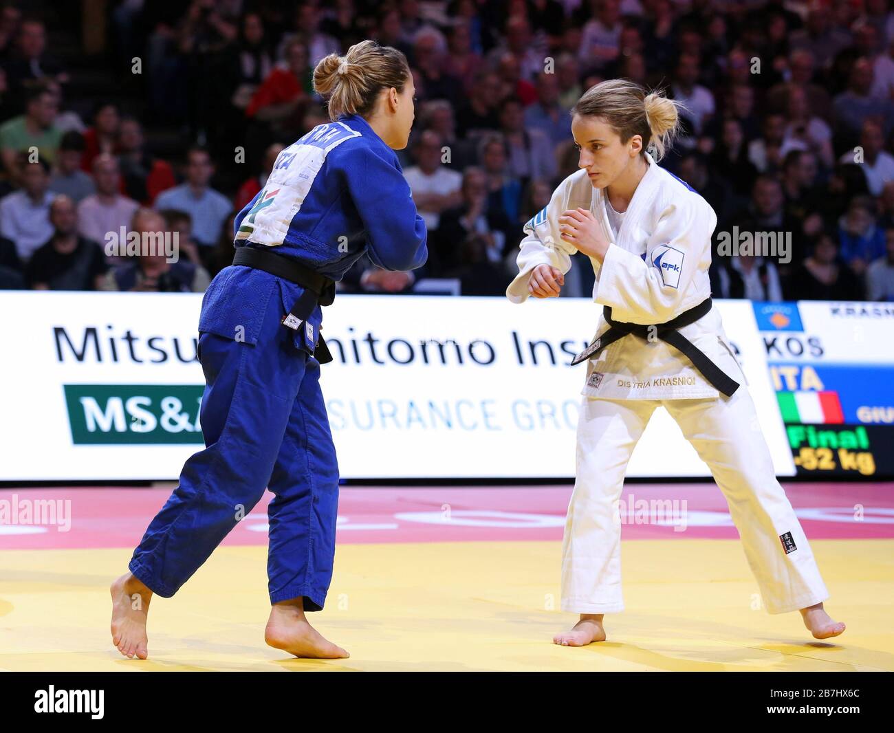 Paris, France - 08th Feb, 2020: Distria Krasniqi for Kosovo against Odette Giuffrida for Italy, Women's -52 kg, Gold Medal Match (Credit: Mickael Chavet) Stock Photo