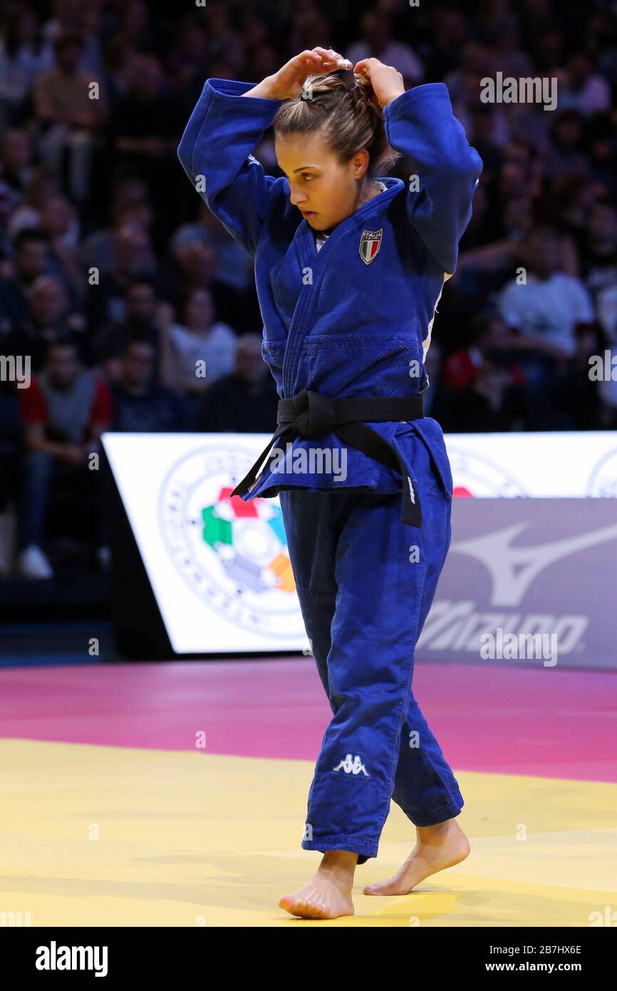 Paris, France - 08th Feb, 2020: Distria Krasniqi for Kosovo against Odette Giuffrida for Italy, Women's -52 kg, Gold Medal Match (Credit: Mickael Chavet) Stock Photo