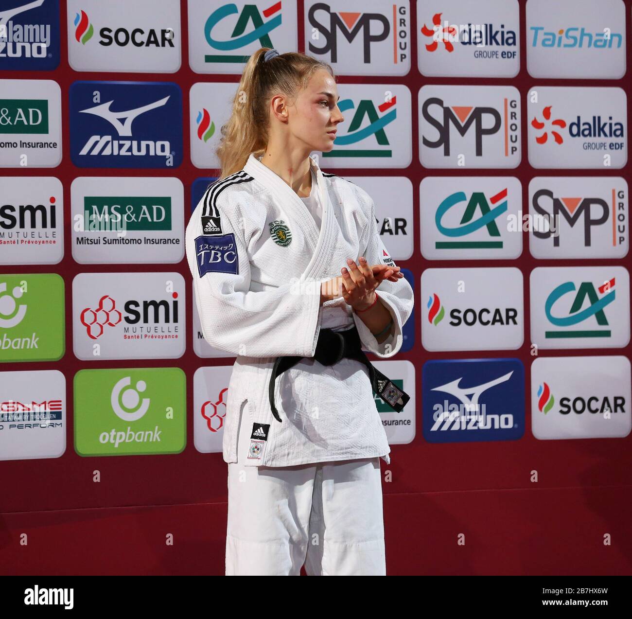 Paris, France - 08th Feb, 2020: Daria Bilodid during the Medal Ceremony of the Women's -48kg (Credit: Mickael Chavet) Stock Photo