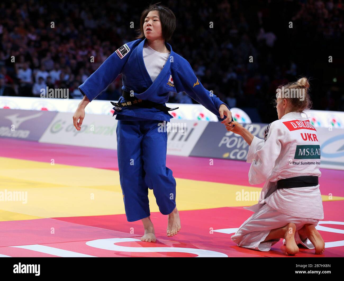 Paris, France - 08th Feb, 2020: Daria Bilodid for Ukraine against Wakana Koga for Japan, Women's -48kg, Gold Medal Match (Credit: Mickael Chavet) Stock Photo