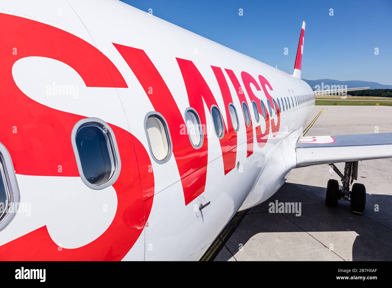 Swiss airline aircraft on the runway Stock Photo