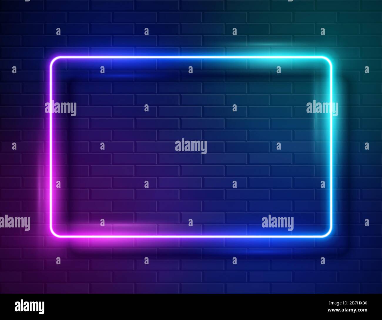 Neon Glowing Rectangle Frame for Banner on Dark Empty Grunge Brick ...