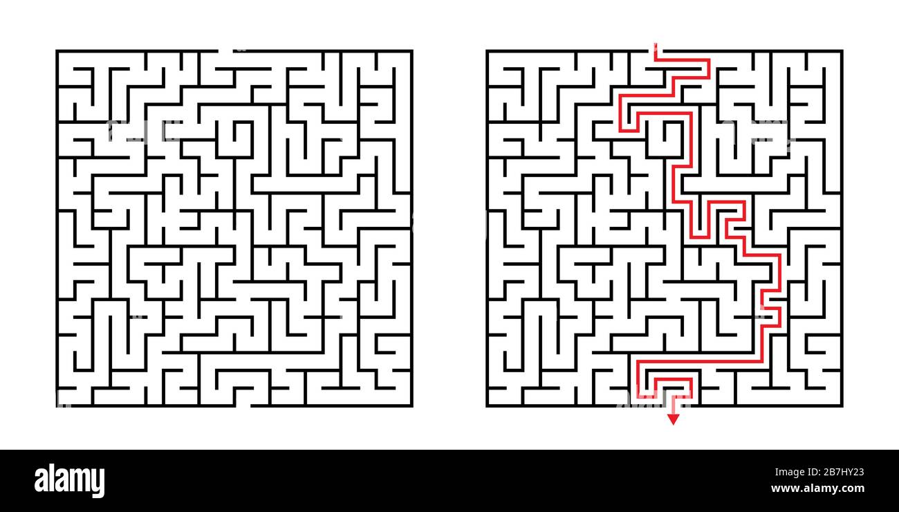 Vector Square Maze - Labyrinth with Included Solution in Black & Red. Funny  Educational Mind Game for Coordination, Problems Solving, Decision Making  Stock Vector Image & Art - Alamy