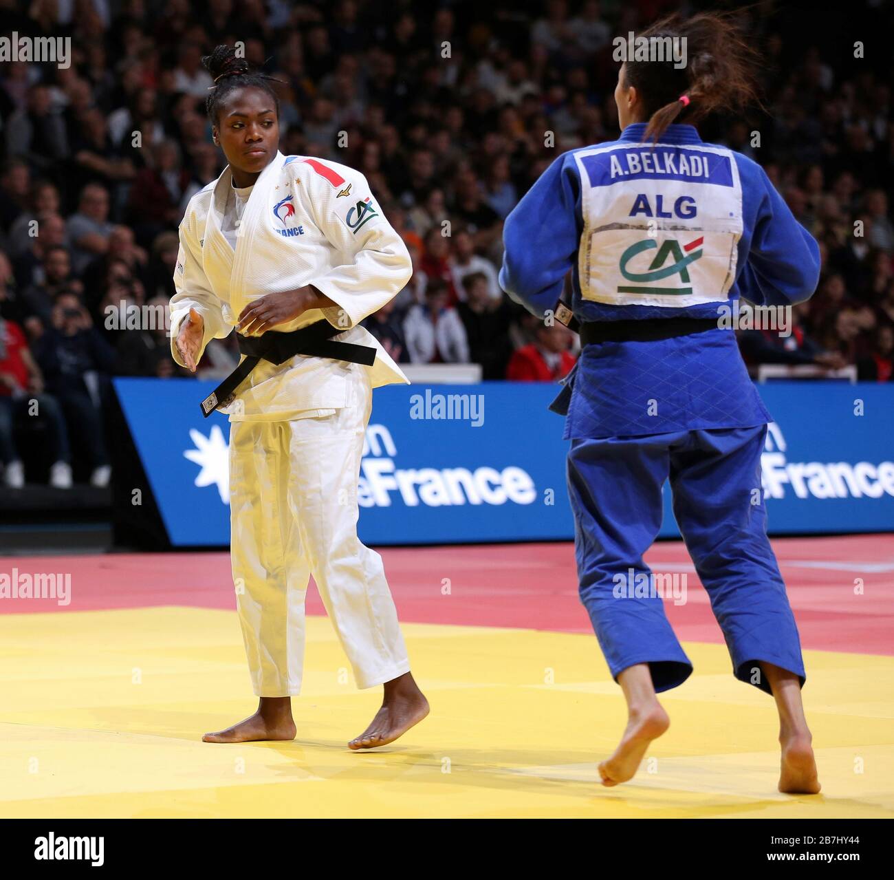 Paris, France - 08th Feb, 2020: Clarisse Agbegnenou for France against Amina Belkadi for Algeria, Women's -63 kg, Round two (Credit: Mickael Chavet) Stock Photo
