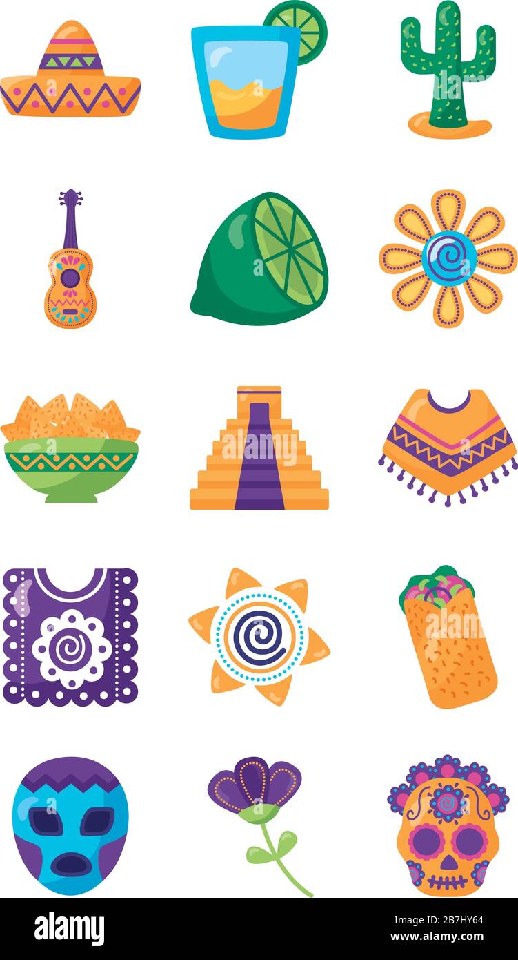 bundle of mexican set icons Stock Vector