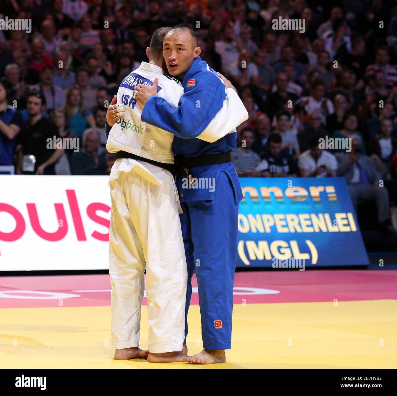 Paris, France - 08th Feb, 2020: Baruch Shmailov for Israel against Baskhuu Yondonperenei for Mongolia, Men's -66 kg, Bronze Medal Match (Credit: Mickael Chavet) Stock Photo