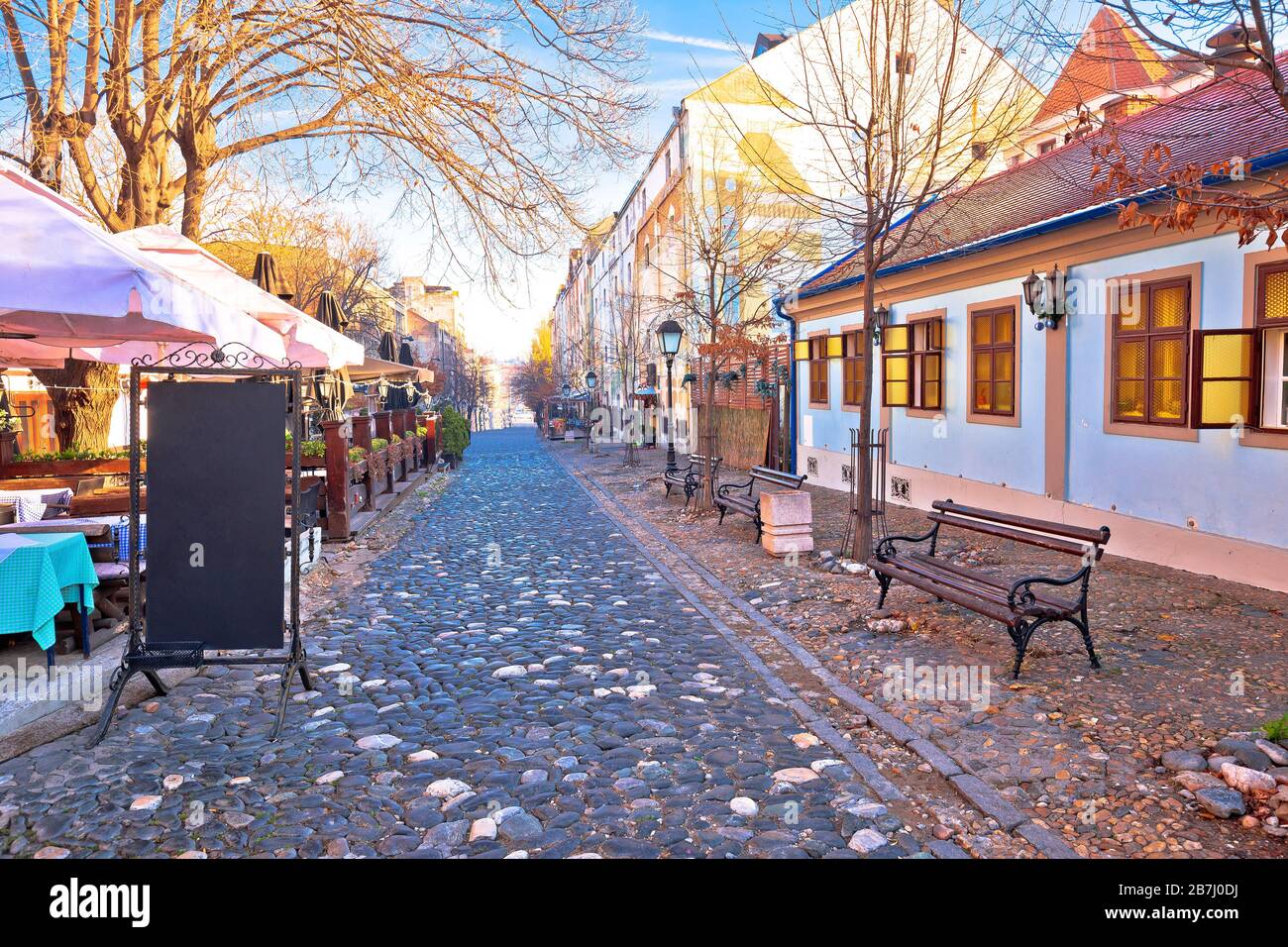 Belgrade. Famous Skadarlija old cobbled streets in historic Beograd, capital of Serbia Stock Photo