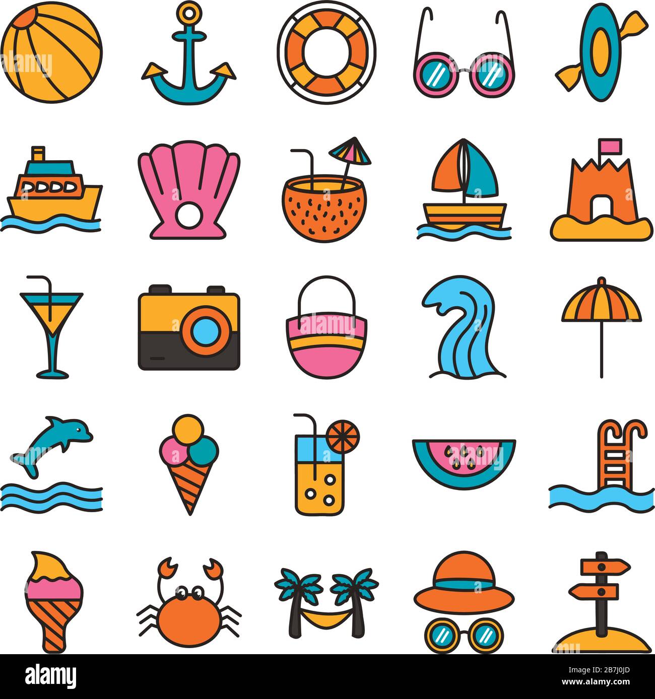 bundle of beach set line and fill icons Stock Vector Image & Art - Alamy