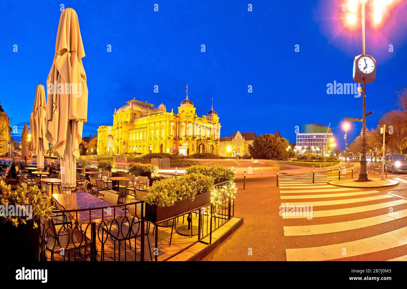 Zagreb. Republic of Croatia square advent evening panoramic view, famous landmarks of capital of Croatia Stock Photo