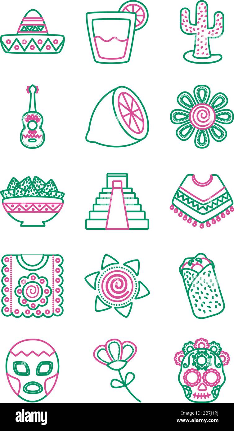 bundle of mexican set icons Stock Vector