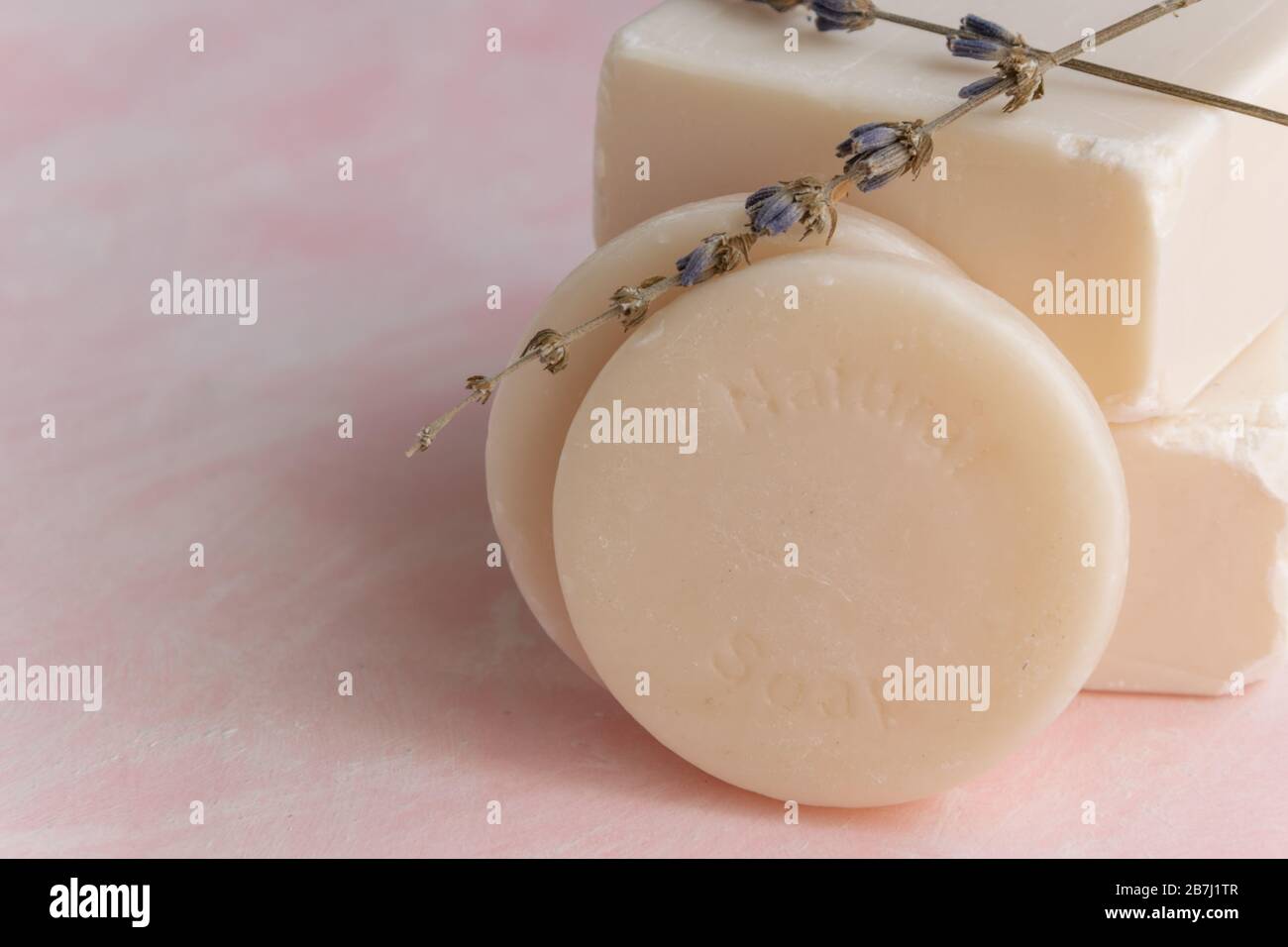 Handmade soap with lavender extract. Hygiene, artisanal products Stock Photo