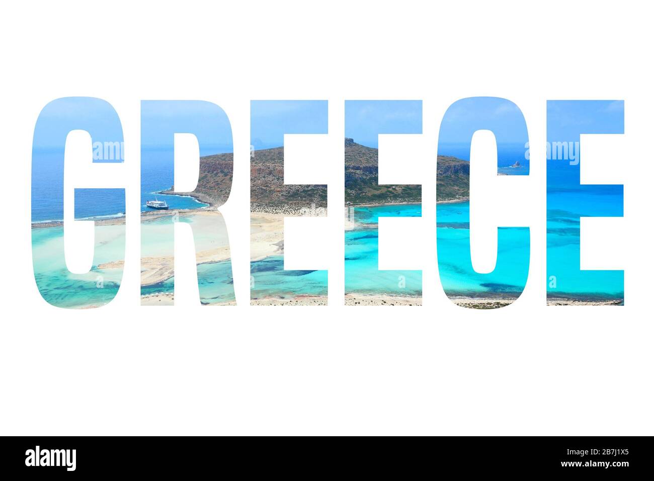 Greece word country name with background travel postcard photo Stock