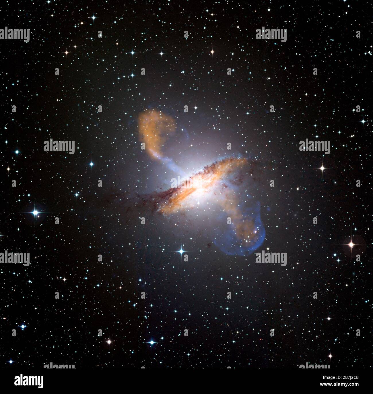 CENTAURUS A, OUTER SPACE - 29 Jan 2009 - This 2009 image of Centaurus A shows a spectacular new view of a supermassive black hole's power. Jets and lo Stock Photo