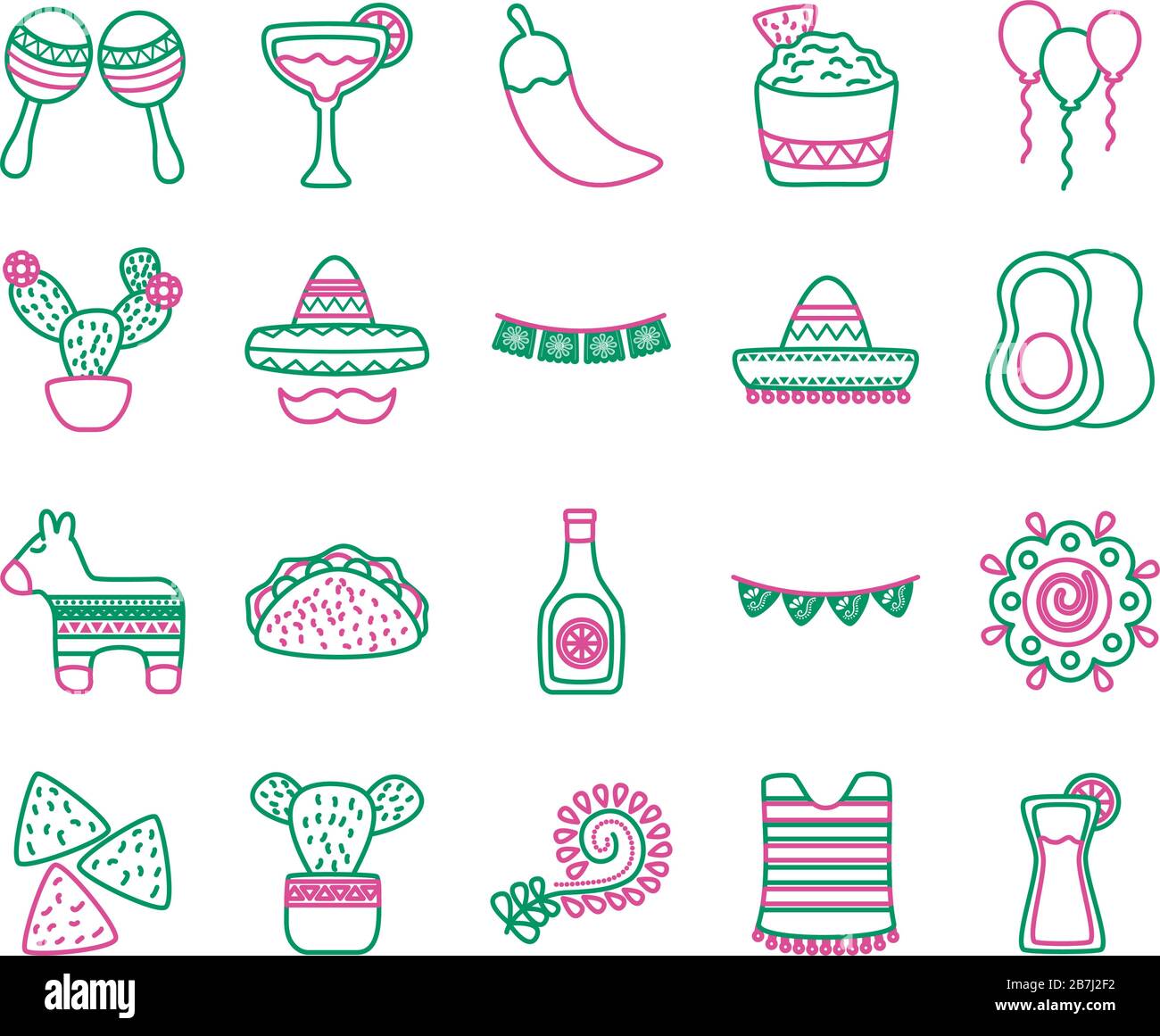 bundle of mexican set icons Stock Vector